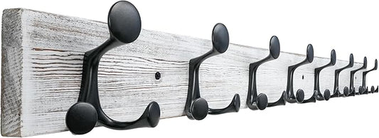 SKOLOO 43-Inch Wood Coat Rack Wall Mount with 8 Triple Hooks - Ideal for Family Entrances, Classrooms, and Pet Supplies Storage - Perfect Coat Hooks for Wall,Distressed White Wash by SKOLOO