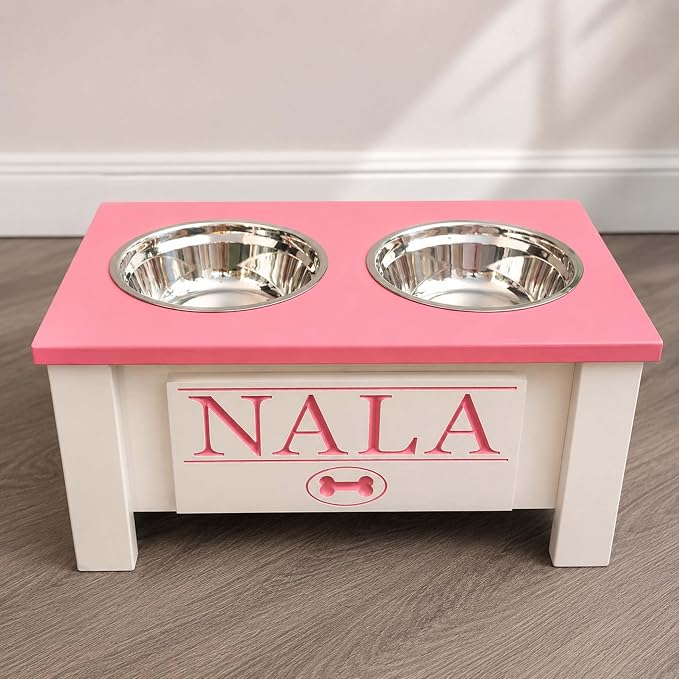 Elevated Dog Bowls, Personalized Raised Dog Bowl Stand for Medium Dogs | Farmhouse Style, Elevated Wood Stand, Storage Container, Stainless Steel Bowls, Raised Anti-Slip Feeder, Made in USA - Image 3