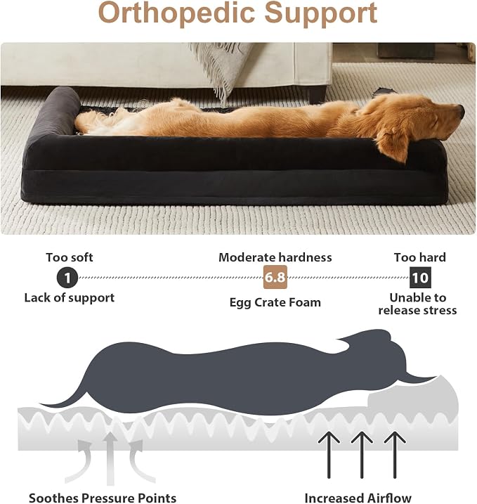 BFPETHOME Orthopedic Washable XLarge Dog Bed for Senior Dog Cozy Sleep | Extra Large Waterproof Big Soft Pet Couch Bed for Dogs Relax with Removable Cover Supportive Egg Crate Foam Black 42x30 Inch - Image 2