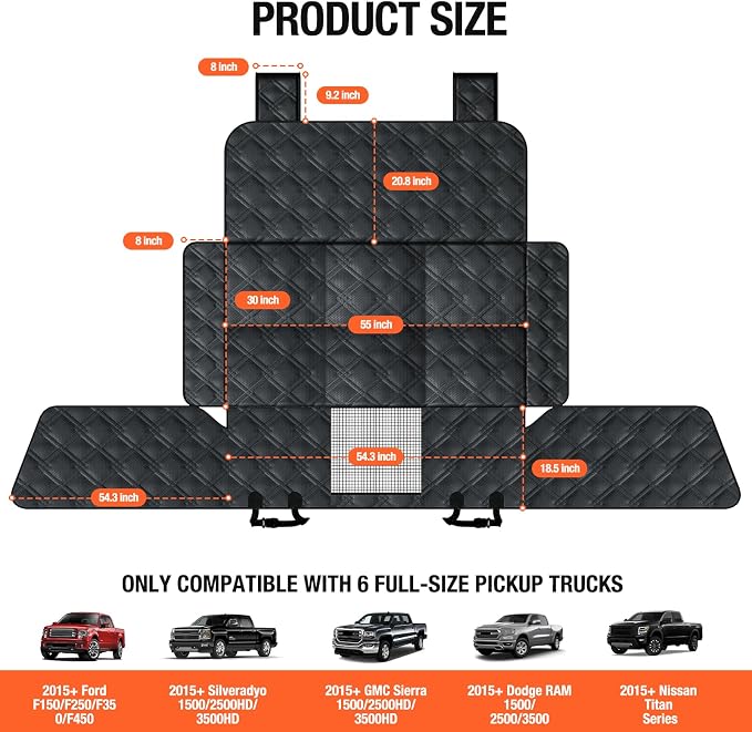 Surfcabin Truck Back Seat Extender for Dogs – Waterproof Full Size Pickup Pet Seat Cover with Door Protection, Hard Bottom Holds 420 lbs Dog Hammock for F150, RAM 1500 & More - Image 6