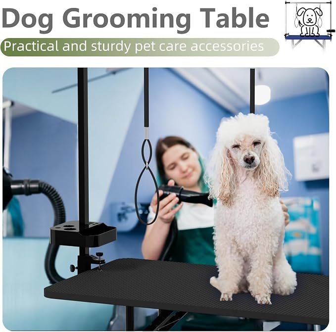 47"Professional Dog Pet Grooming Table Adjustable Heavy Duty Portable w/Arm & Noose & Mesh Tray (46", Black) - Image 8