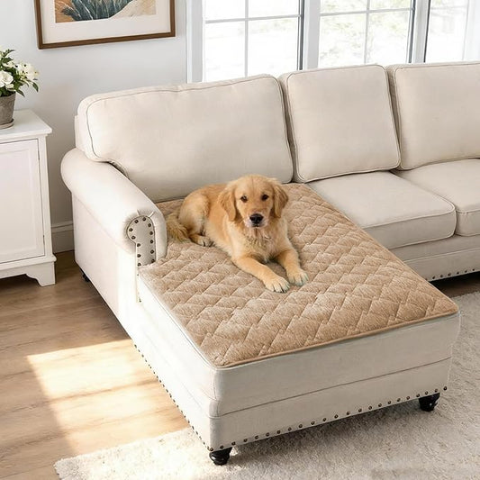 H.VERSAILTEX Couch Cover Chenille Pet Fuzzy Sofa Covers for 2 Cushion Couch and Chaise Anti Slip Washable Sofa Slipcovers Soft Couch Protector Cover for Dogs Cats Kids(40" x 50",Khaki) by HVERSAILTEX