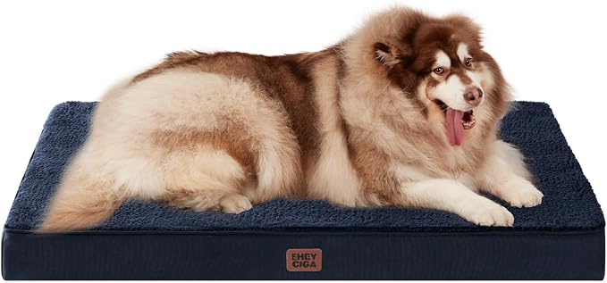 EHEYCIGA Orthopedic Dog Bed Large with Removable Washable Cover, 50IN Navy | Egg Crate Foam Support, Durable Oxford fabric, Non-Slip Bottom, Machine Washable, Soft Waterproof Plush Pet Bed Mat For Crate by EHEYCIGA