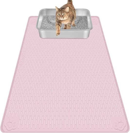Silicone Cat Litter Mat for Litter Box 34”x22” Large Cat Mat, Pink | Waterproof, Non-Slip, Leak-Proof Rug Mat with Lip, Easy to Clean, Extra Large Litter Catcher Mat for Floor by Bartuke