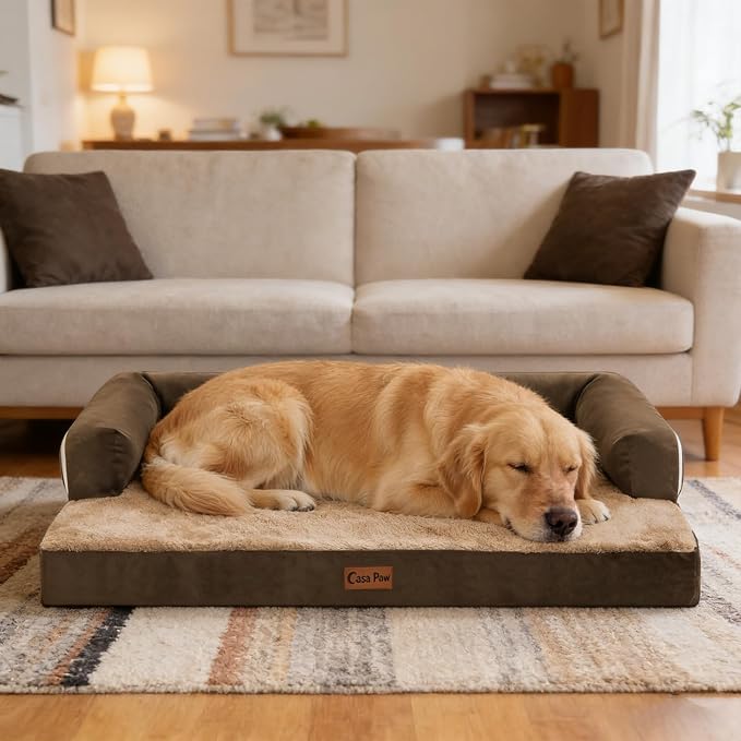 Orthopedic Washable Dog Bed for Large Dogs, 36x27in, Brown | Orthopedic Foam Eases Joint Pressure, Bolsters Supports Head And Neck, Washable Pet Beds, Removable Cover, Non-Slip Bottom - Image 9