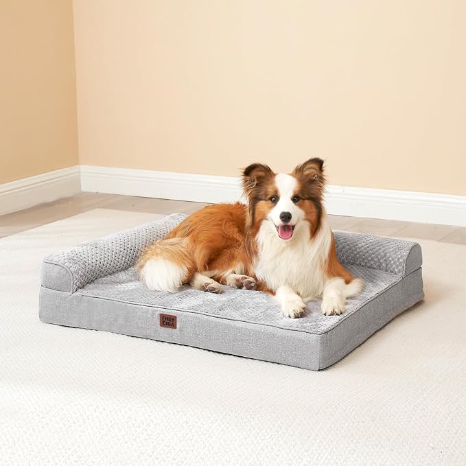 EHEYCIGA Large Dog Bed Memory Foam for Crate, Orthopedic Dog Bed Large Size Dogs with Washable Removable Cover, Waterproof Pet Sofa Couch with Nonskid Bottom, 35x22x6, Grey - Image 9
