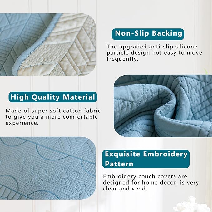 KRFOONN Cotton Quilted Dog Couch Cover for Sofa (02, 2PC 27.6" x 27.6") | Farmhouse Embroidery Sectional Couch Cover Washable, Soft Non Slip Sofa Slipcover Cushion Furniture Protector for Kids, Pets - Image 3