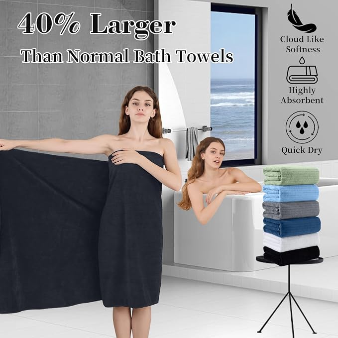 Extra Large Bath Sheet Set of 4,Ultra Soft Fluffy Towel,35”x 70”Oversized Bath Towel Set,Premium Microfiber Bathroom Towel Set Highly Absorbent Quick Dry Shower Towel for Bathroom,Hotel,Spa (Black) - Image 4