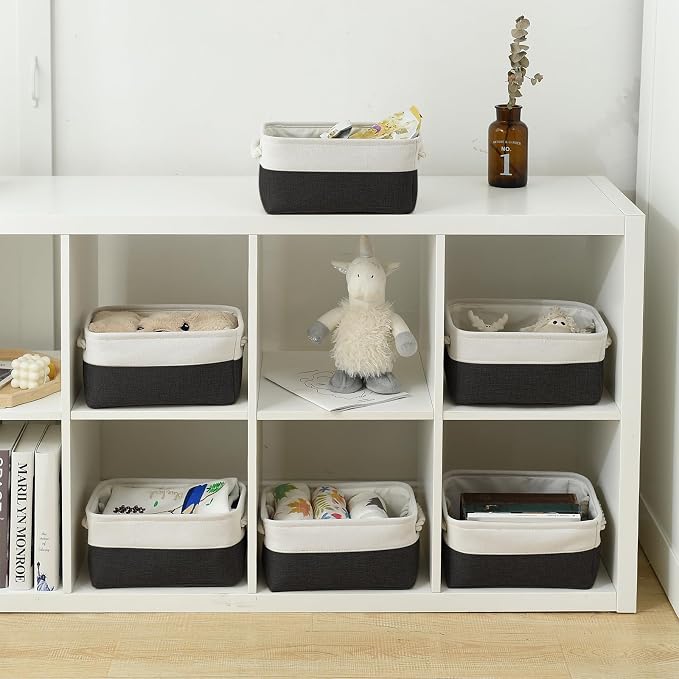 TheWarmHome Storage Bins for Shelves - 12x8x5.2 inch 1 Pack Storage Baskets for Gifts Empty for Closet Organizing Dog Gift Cloth Toy Cubes Box (White & Black) - Image 3