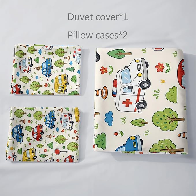 AILONEN Urban Vehicle Queen Duvet Cover Set 3 Piece, Red Blue Printed Bedding with 2 Pillowcases, Microfiber Zipper Closure, Adult Family Bedroom - Image 5