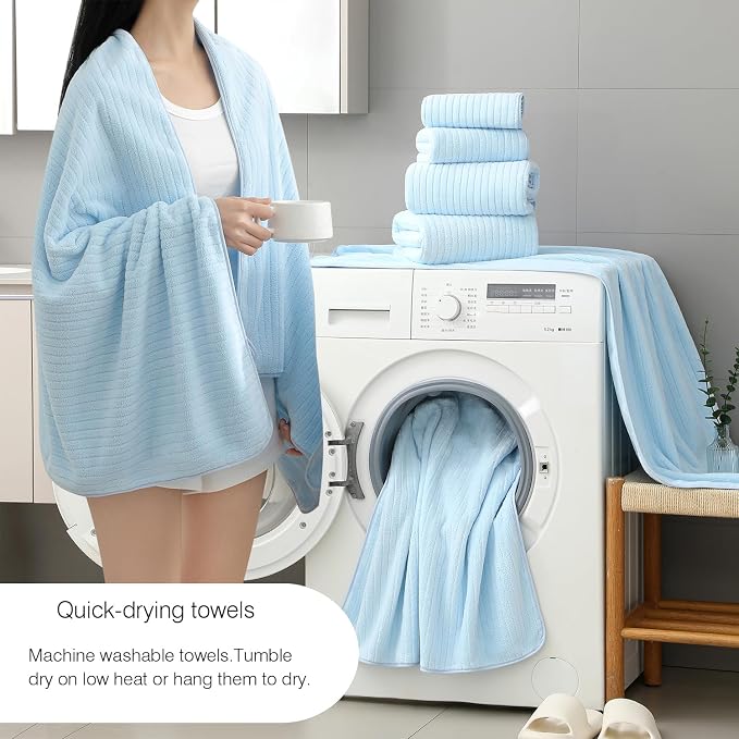 Hailea 18 Piece Family Bath Towel Set Include 6 Bath Towels,6 Hand Towels and 6 Washcloths Soft Bathroom Towel with Hanging Loops,Highly Absorbent Quick Dry Towels Set for Bathroom,Hotel and Spa-Blue - Image 2