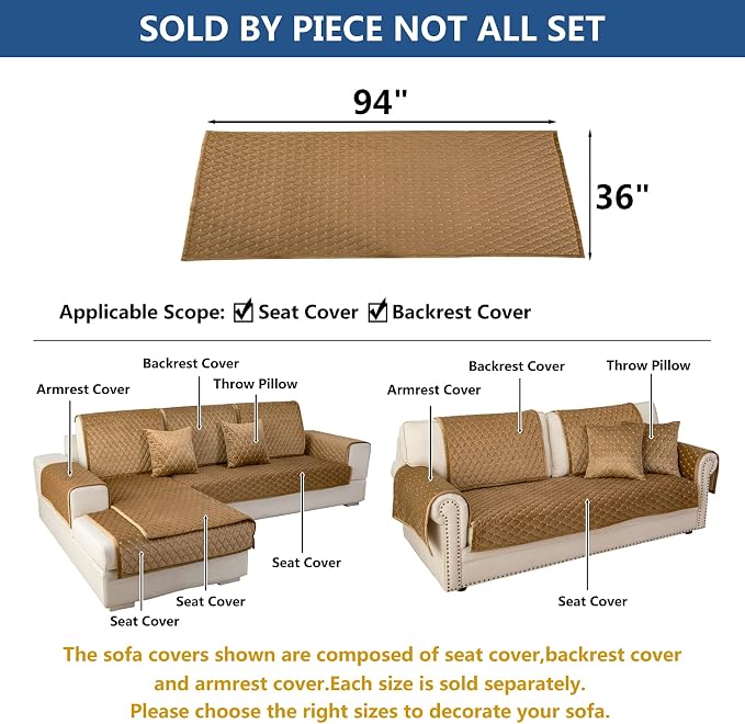 Eismodra Couch Cover,Sectional Couch Covers,Sofa Covers for 3 Cushion Couch,Anti-Slip Sofa Slipcovers for Dogs Cats Kids Loveseat Recliner L Shaped Armrest Backrest,Coffee 36''x94''(Only 1 Piece) - Image 5