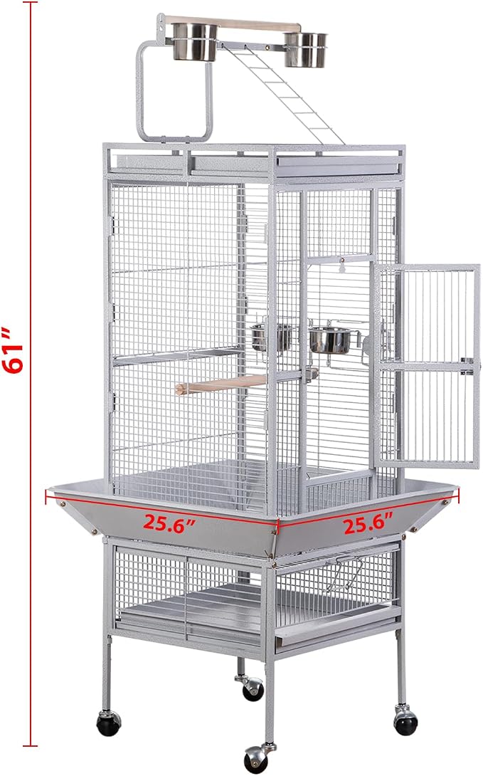ZENY 61-inch Large Parrot Cockatiel Bird Cages with Wrought Iron Play Top, Aviary with Rolling Stand for Sun Parakeet Quaker Conure Lovebird Budgie Finch African Grey White Birdcage (White) - Image 7