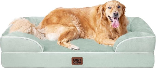 EHEYCIGA Orthopedic Extra Large Dog Bed, Waterproof Washable XL Pet Bed 44" | Non-Slip Bottom and Egg-Crate Memory Foam Big Dog Couch Bed with Washable Removable Cover, Sage Green, 44Inch by EHEYCIGA
