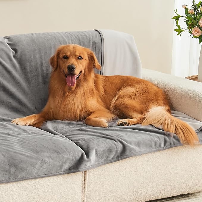 Waterproof Blanket 80"x90" for Adults Pets, Grey/Light Grey | Reversible Waterproof Bed Cover for Dogs Cats Pets, Soft Leakproof Blanket for Bed Couch Sofa, Furniture Protector - Image 4