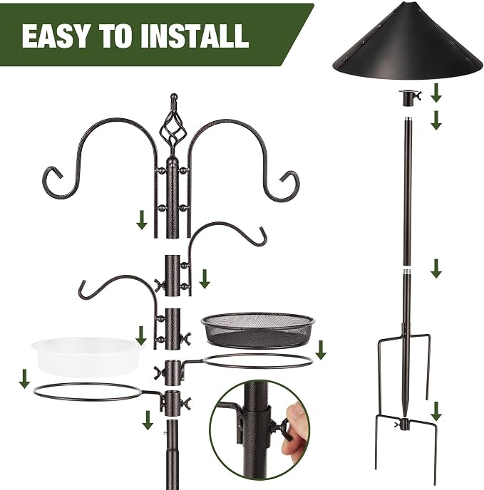 ERYTLLY Bird Feeders Bird Feeding Station Kit Bird Feeding Pole Wild Bird Feeder Hanging Kit with Squirrel Guard Baffle Suet Cage Tube Bird Feeder Planter Hanger Multi Feeder for Attracting Wild Birds - Image 6