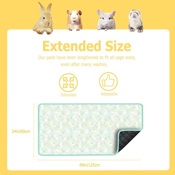 Guinea Pig Bedding, Guinea Pig Fleece Cage Liner 49x24 2Pack, Washable Waterproof Reusable & Anti Slip, Absorbent Guinea Pig Pee Pad for Small Animal, Rabbit, Bunny, Chinchilla, Green - Image 3