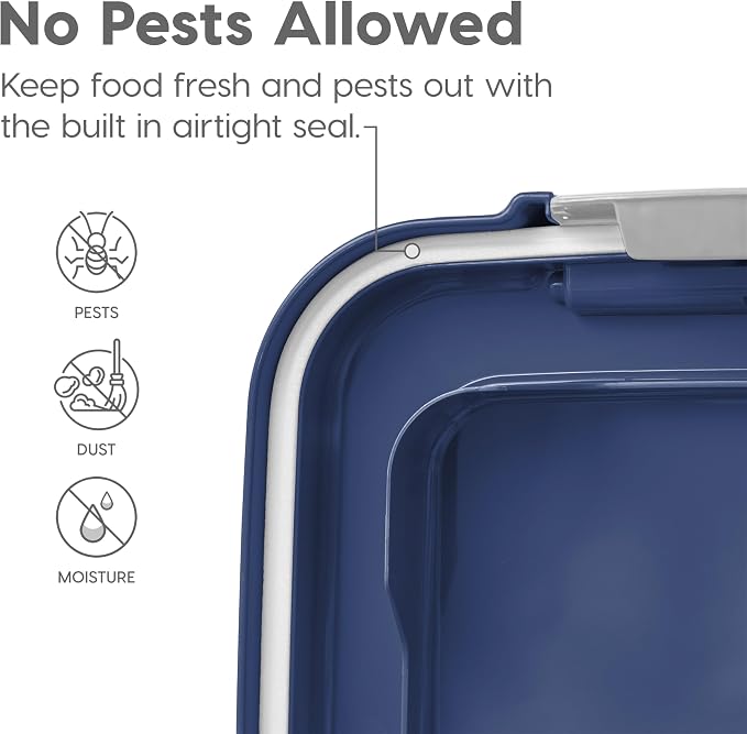 IRIS USA Dog Food Storage Container, 30 lbs & 11 lbs Combo, Cat Food Storage Container, Dog Treat Container, Airtight, Stackable, 2-Cup Scoop, Wheels, Easy Mobility, Navy - Image 3