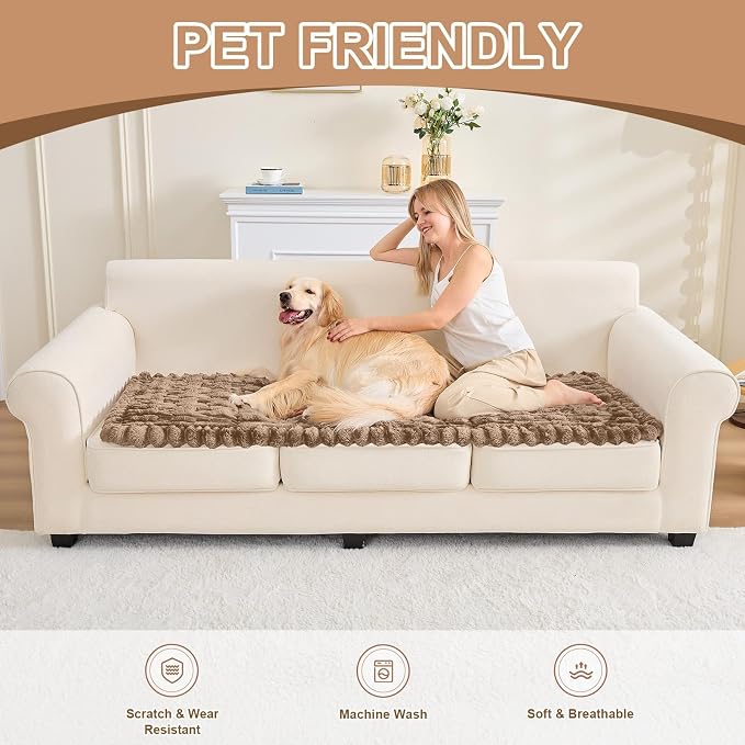 Waterproof Dog Couch Cover, Non Slip Pet Sofa Protector, Thick Fuzzy Couch Cover for Dogs, Machine Washable Furniture Protector, Scratch Resistant Pet Couch Mat(Leather color, 28" x 59"/70 x 150cm) - Image 8