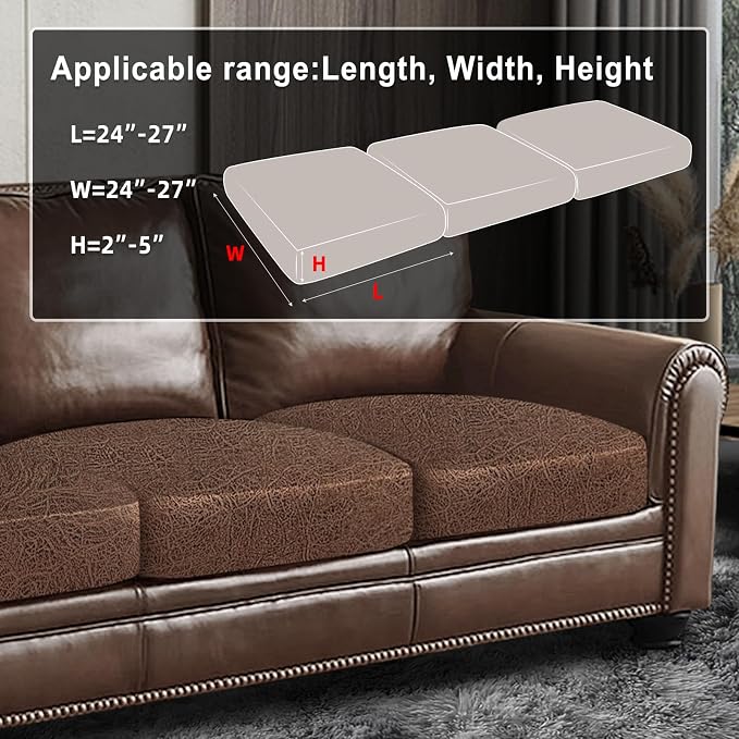 ANARACHON Leather Look Couch Cushion Covers Sofa Seat Slipcovers Sets Couches Furniture Protector for Sectional Armchair Loveseat Pets Kids Stretch Spandex Fabric (3 Cushion Sofa, Brown) - Image 3