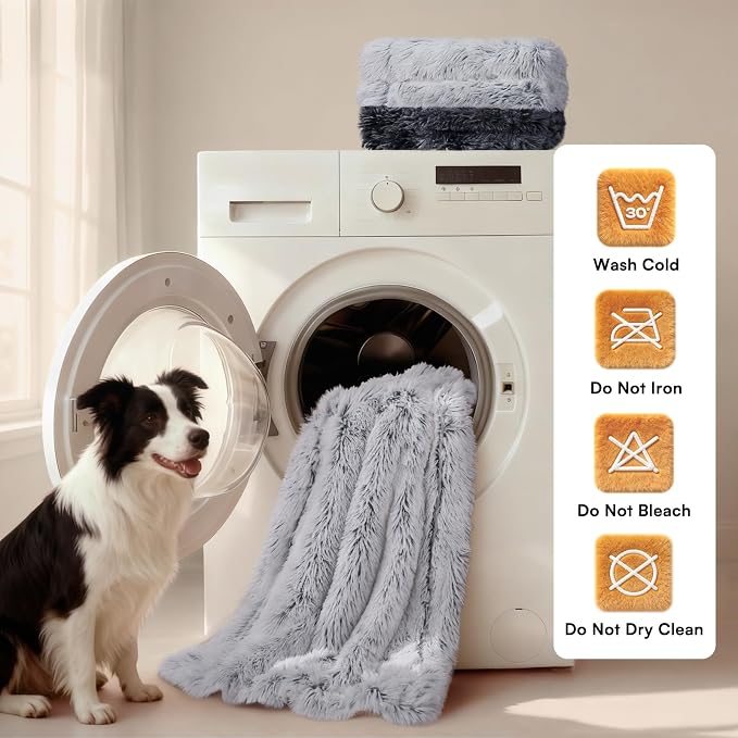 Luciphia Large Waterproof Dog Blanket for Pet Washable Liquid Proof Bed Intimacy Protection Shaggy Plush Calming Long Faux Fur Couch Cover Calming Cat Throw Blankets, Mist Grey, 60" x 80" - Image 7