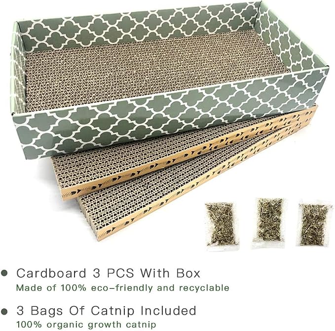 Cat Scratcher Cardboard Scratching Pads Scratch Lounge Bed with Catnip 3PCS Reversible Corrugated Cardboard with Scratch Box - Image 6
