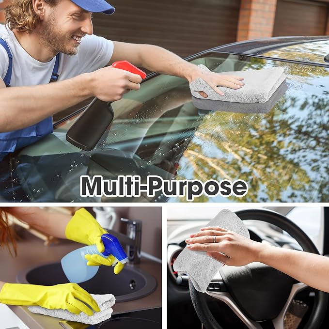 Shimeyao 30 Pcs 16 x 16 Inch Edgeless Microfiber Plush Towels for Cars Detailing Drying Wash Polishing Absorbent Cleaning Cloths, 500 GSM (Light Gray) - Image 6