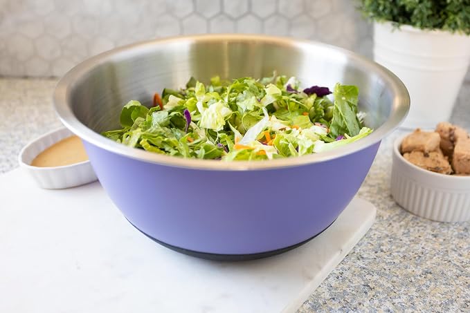 Fox Run Stainless Steel Mixing Bowl, 6.25 Quart Purple Mixing Bowl | Non-Skid Base For Easy Mixing | Cute Purple Design | Double Wall Stainless Steel Mixing Bowl For Temperature Retention - Image 4
