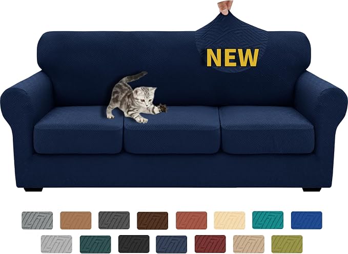 XINEAGE 2026 New 4 Pieces Couch Covers for 3 Cushion Couch Super Stretch Thick Soft Sofa Cover Anti Slip Sofa Slipcover Dogs Cats Furniture Protector (Navy Blue, 71"-91") by XINEAGE