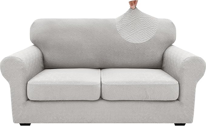 XINEAGE 2026 New 3 Pieces Couch Covers for 2 Cushion Sofa Super Stretch Loveseat Slipcover Pet Dog Universal Slip Cover Anti Slip Love Seat Furniture Protector (Silver Grey, 55"-69") - Image 9