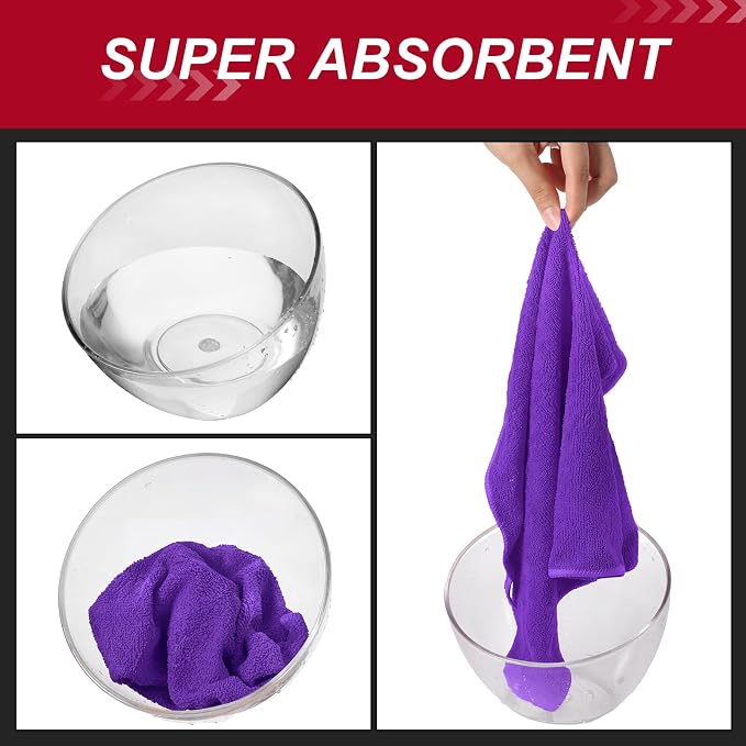Oudain 200 Pcs Microfiber Cleaning Cloth 16x16 Inch Microfiber Towels for Car Ultra Absorbent Cleaning Rags Reusable Lint Free Streak Free Detailing Towel for Car Washing Drying Dusting (Purple) - Image 3