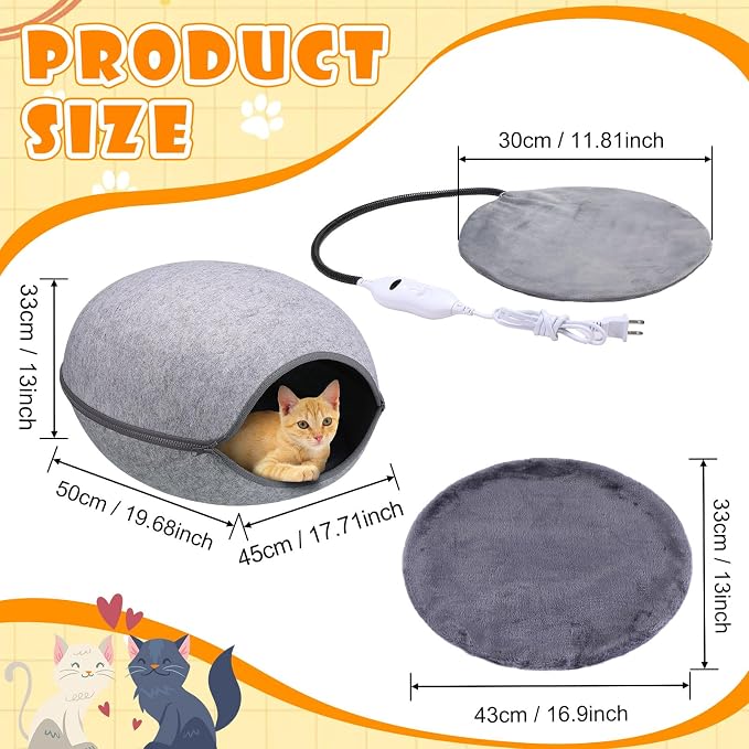Beeveer Heated Cat Bed, Indoor Heated Cat Cave, Warmer Thermal Pet Bed with Removable Waterproof Heater for Kitty Small Dogs Gray(19.7X 17.8 x 13 Inches) - Image 2