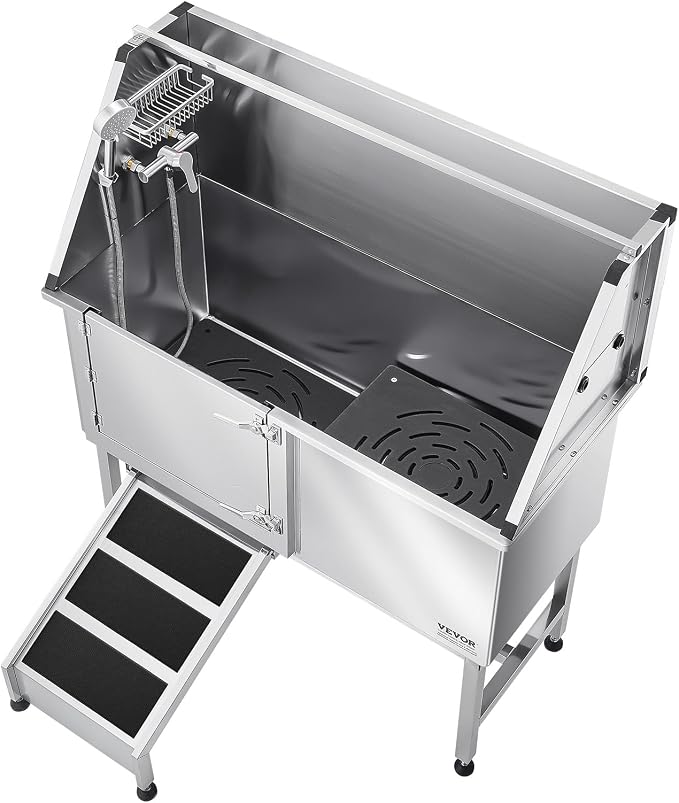 VEVOR Stainless Steel Dog Washing Station, 50 inch Pet Grooming Tub w/Ramp, PE Water Filter Board, Faucet & Showerhead & Soap Holder Dog Bathtub for Large & Medium & Small Pets (Left Door) - Image 10