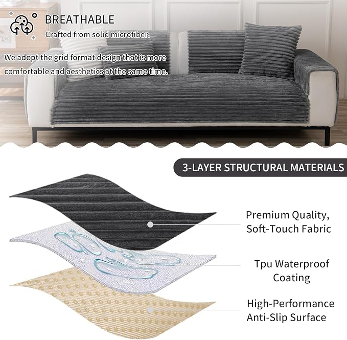 Waterproof Couch Cover for Dogs, Sofa Covers Washable & Non-Slip, Soft Dog Bed Blanket Protector for Sectional, Loveseat, Living Room Furniture (Dark Gray, 35.43"x 70.9" 1 Pack) - Image 6