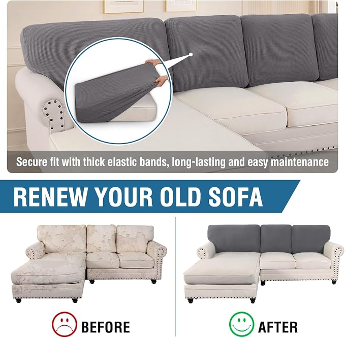 H.VERSAILTEX Backrest Cushion Covers Sectional Couch Back Cushion Covers for Sectional Sofa Set for Both Left/Right Couch (Back Only: 1 Chaise + 2 Sofa, Charcoal Grey) - Image 5