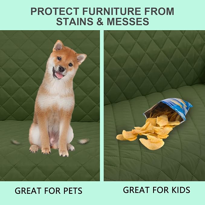 Reversible Loveseat Couch Sofa Covers, 2-Seater, Huntergreen | Loveseat Covers for Dogs Water Repellent, Friendly Furniture Protector with Elastic Straps for Living Room - Image 5
