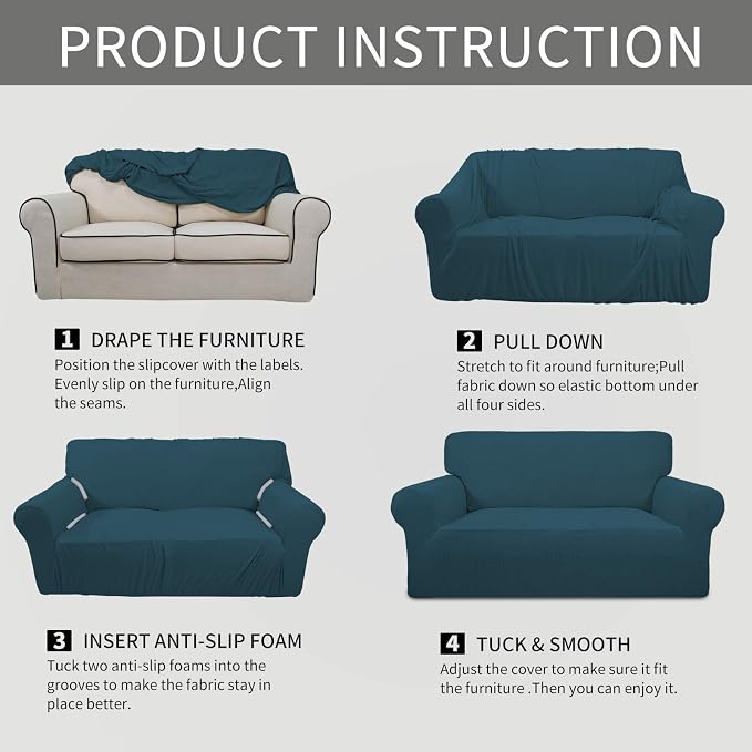 Easy-Going Stretch 4 Seater Sofa Slipcover 1-Piece Sofa Cover Furniture Protector Couch Soft with Elastic Bottom for Kids, Polyester Spandex Jacquard Fabric Small Checks Deep Teal | 1-Piece Extra X-large Sofa Cover Furniture Protector Couch Soft with B... - Image 5
