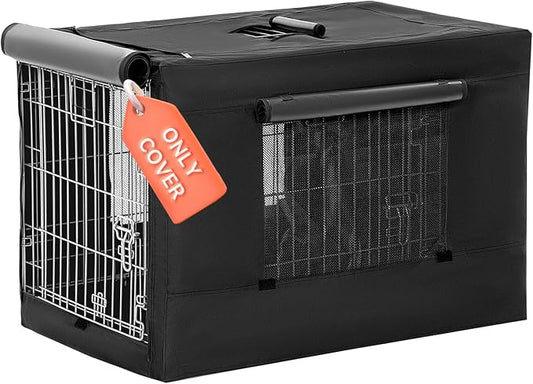 PETSFIT Crate Cover for Wire Dog Crate(30in/36inch/42inch), Single Door/Double Doors, Mesh Window, Flap On The Top and Back is Detachable, Dog Kennel Cover Black 30inch by Petsfit