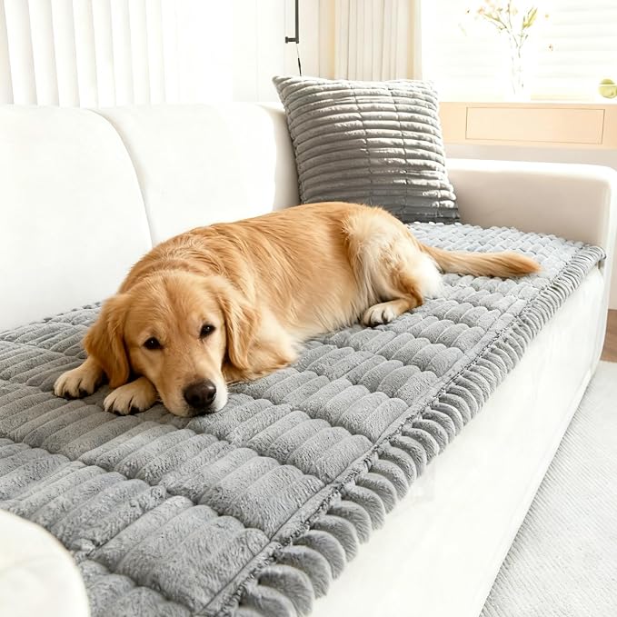 Couch Cover for Dogs, Non Slip Washable Sofa Protector Pet Friendly | Light Gray Fuzzy For 3 Cushion Couch, Protector for All Sofas (27.6" x 82.7") - Image 2
