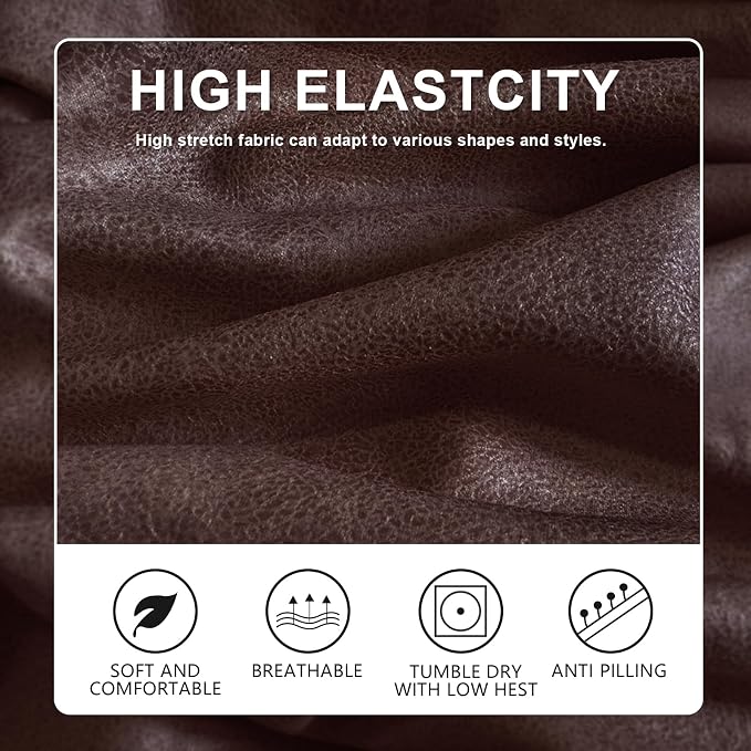 molasofa Leather Like Couch Cushion Covers Sofa Slipcovers Sets Couches Furniture Protector Covers for Sectional Armchair Loveseat Stretch Spandex Fabric, Machine Washable (3 Cushion Sofa, Chocolate) - Image 5