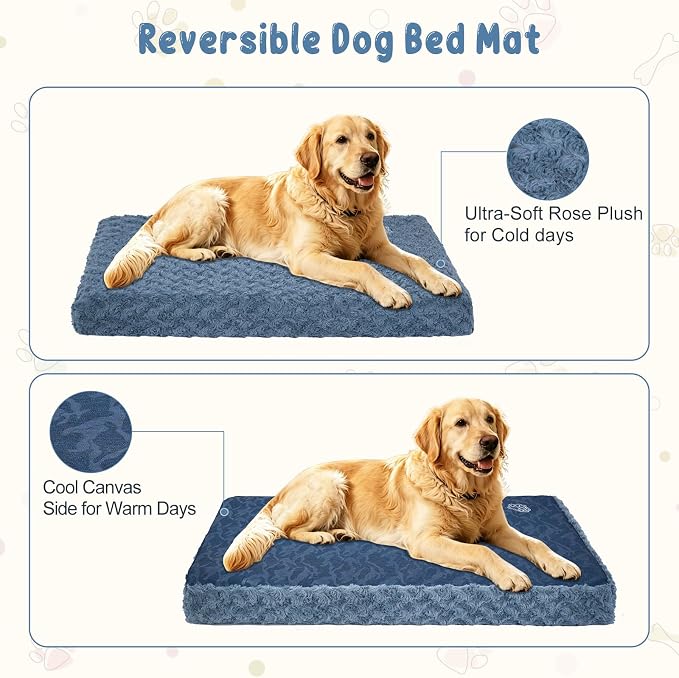 EMPSIGN Dog Bed Mat Crate Pad Mattress, Ultra Soft Pet Kennel, Navy, XL | Reversible(Cool & Warm), Waterproof Linings, Removable Machine Washable Cover, for 42" Dog Crate, Soft Rose Plush/Canvas - Image 3