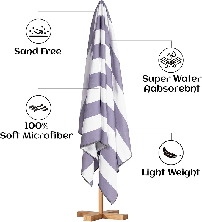 Touchat 4 Pack Beach Towels Oversized 30'' x 60'' Microfiber Pool Swim Bath Camping Travel Cabana Stripe Quick-Dry Super Absorbent Lightweight Sand Free Towel for Adults, Multi-Functional, Purple - Image 8