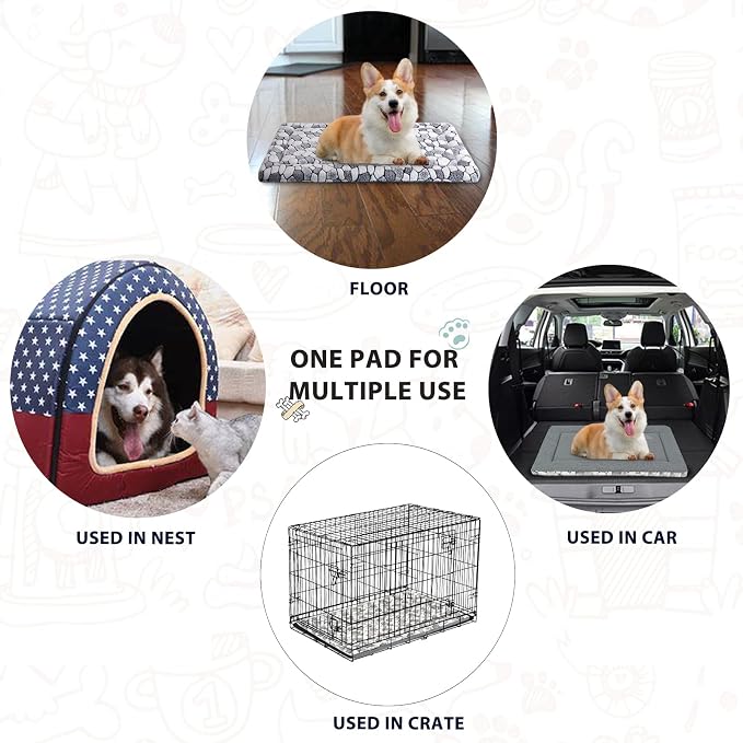 VANKEAN Dog Crate Pad Bed Mat Reversible (Warm& Cool), Soft Pet Sleeping Mat Dog Bed for Crate Suitable for Small to XX-Large Dogs and Cats, Machine Washable Crate Beds, Grey Stone Pattern - Image 5