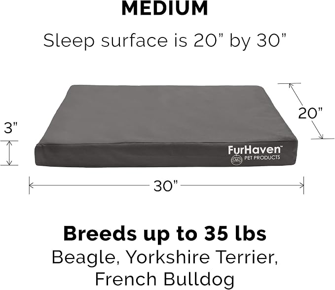 Furhaven Water-Resistant Orthopedic Dog Bed for Medium/Small Dogs w/ Removable Washable Cover, For Dogs Up to 35 lbs - Indoor/Outdoor Logo Print Oxford Polycanvas Mattress - Stone Gray, Medium - Image 2