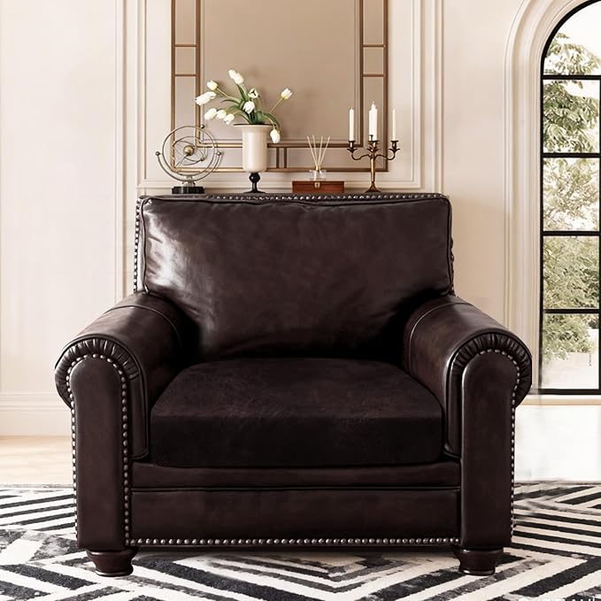 ANARACHON Leather Look Couch Cushion Covers Sofa Seat Slipcovers Sets Couches Furniture Protector for Sectional Armchair Loveseat Pets Kids Stretch Spandex Fabric (1 Cushion Armchair, Chocolate) - Image 2