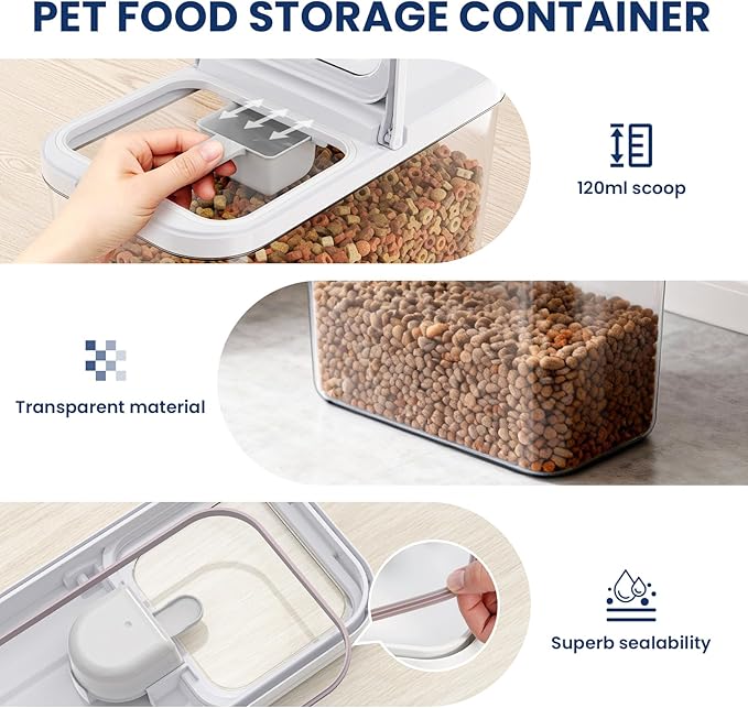 LEAWALK 12 Lbs Airtight Dog Cat Food Storage Container and Dog Treat Containers BPA-Free, PET Clear Stackable Pet Storage Bin, 1-Cup Scoop, 1-Sponge cleaning brush, Pop Top, With handle, Easy Mobility - Image 4