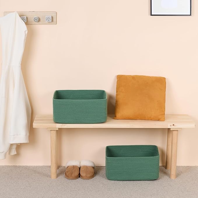 MiniArk Large Storage Baskets for Shelves, 17 x 13 x 7.5” Closet Organizers Bins for Clothes Blanket Towels, Baby Nursery, Toy Baskets Box, Woven Rope Baskets, 2 Packs Green - Image 6