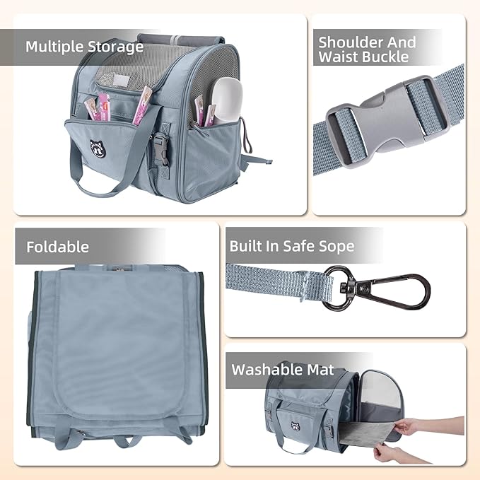 Lollimeow Expandable Cat Carrier Backpack for Large Cats - Airline Approved Pet Carrier Backpack for Small Dogs, Hiking & Travel, Waterproof with Breathable Mesh, 22lbs Capacity (Light Grey, Large)