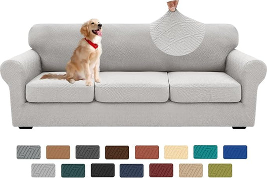 XINEAGE 2026 New 4 Pieces Extra Large Couch Covers for 3 Cushion Sofa Super Stretch Sofa Cover for 3 Large Seat Cushion Universal Slip Cover for Living Room (Silver Grey), 91"-110"(3 Cushions) by XINEAGE