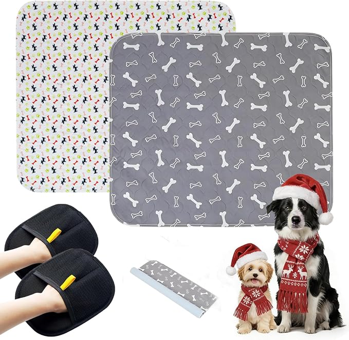 2PC Puppy Pee Pads with Pheromones, Washable Puppy Training Pads for Dogs Reusable Puppy Potty Pads for Dogs and Cats(with Pet Hair Removal Gloves) by WelcometothekovziorxBrand